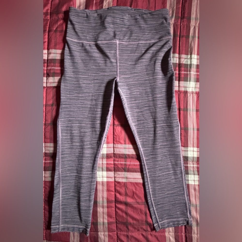 NWOT Athleta Purple and Black Striped Ultimate Capri Leggings